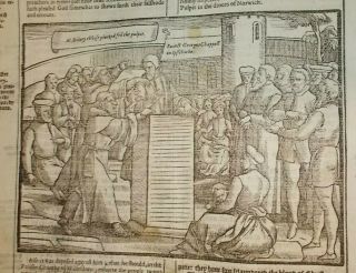 1570 - Foxe ' s Book of Martyrs - Large Engraved Leaf - Mr.  Bilney Plucked from Pulpit 2
