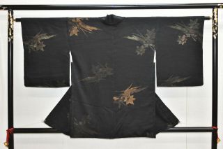 Vintage Silk Kimono Jacket:lovely Gold/silver Autumn Tree Landscape@yk73
