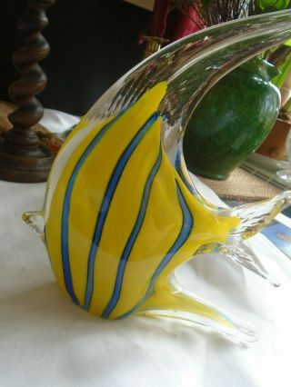 Murano Type Art Glass Angel Fish Sculpture Large Striped Hand Blown Vintage