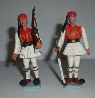 Two Athena Aohna Vintage Plastic Greek Evzone Soldiers 1960/70 
