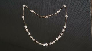 Czech Vintage Art Deco Clear Faceted Glass Bead Necklace Rolled Gold Links