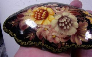 Vintage Russian Artist Signed Hand Painted Miniature Flowers Hair Barrette Clasp