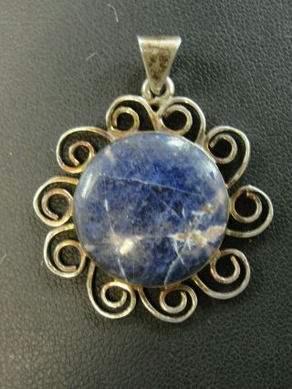 Vintage Blue Lapis Taxco 925 Sterling Silver Mexico Signed Pendant