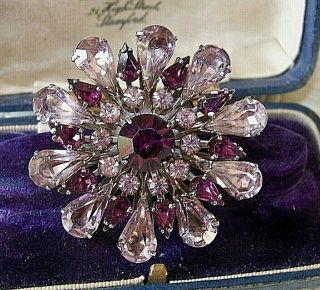 Vintage Jewelery 3 Tone Purple Amethyst Rhinestone Teardrop Brooch Pin