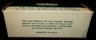 VINTAGE 1950 ' S WEBCOR 45 RPM ADAPTER SPINDLE NO.  A - 1030 - 1 NOS NEAR W/BOX 4