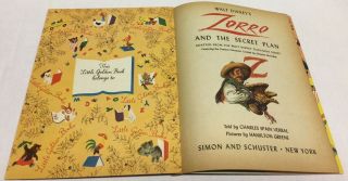 Vintage Little Golden Book Walt Disney ' s Zorro and the Secret Plan 1958 2