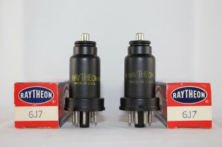 Nib 1946 Vintage Perfectly Matched Pair Raytheon 6j7 Test Very Strong @ 100 Nos