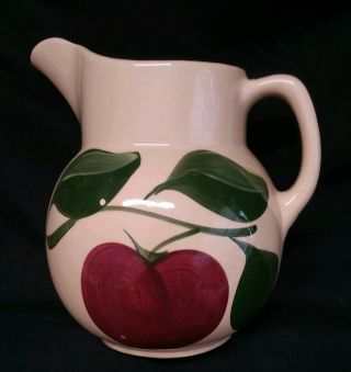 Vintage Watt 16 Pottery Pitcher W/green Leaves And Red Apple