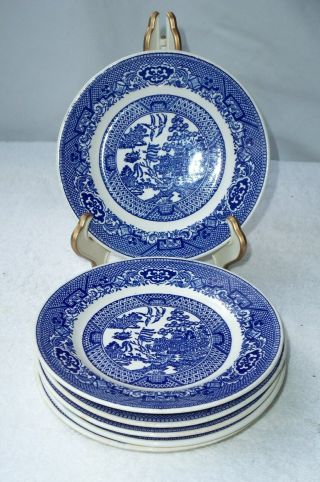 6 Vintage Blue Willow 6.  25 " Dessert Or Bread Plates Transferware Japan