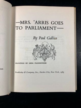 Mrs.  ' Arris Goes to Parliament Paul Gallico Arris HC DC VG 5