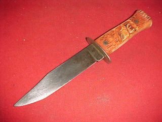 Vintage Imperial Prov.  R.  I.  Usa Fixed Blade Carved Elk Handle Hunting Knife