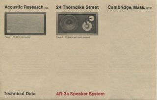 Ar - 3a Instruction Sheet & Speaker Technical Data Brochure & Damage Sheet Origin