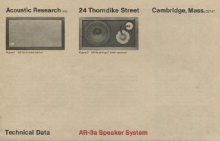 AR - 3A Instruction Sheet & Speaker Technical Data Brochure & Damage Sheet Origin 2