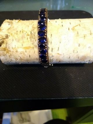 Vintage Sterling Silver Hinged Bangle Bracelet With Sapphire Colored Stones