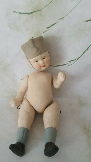 Cute Little Vintage Style Bisque Mignonette Pirate Doll With Articulated Joints