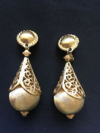 Vintage Monet Clip Dangle Earrings Gold
