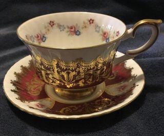 Vintage Paragon Tea Cup & Saucer “trenton C” Red With Gold Trim & Spring Flowers