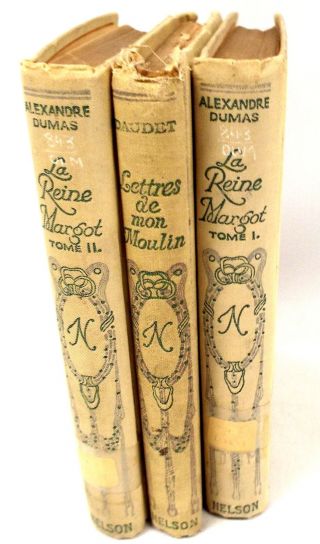 3 Vintage French - Nelson Books By Alexandre Dumas & Daudet Small Hardbacks - C33