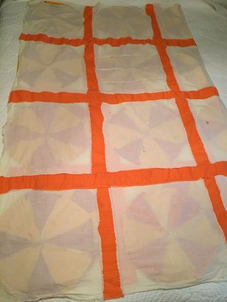 Vintage Hand Sewn Circle Pattern Quilt Top 80”x 62” 2
