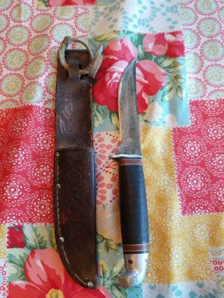No Res Western Field Vintage Hunting Knife With Leather Sheath U.  S.  A.  1967479