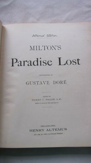 Old Book Milton ' s Paradise Lost Illustrated by Gustave Dore Early 1900 ' s FC 6
