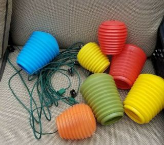 Vintage Patio Lights Set Of 7 Lamps Multi Color 8 Inch & 6 Inch
