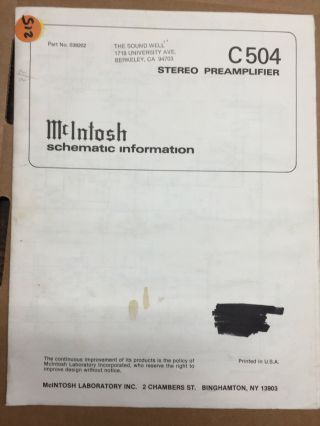Mcintosh C504 / C 504 Preamplifier Schematic