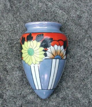 Vintage Japanese Lusterware Ceramic Wall Pocket Vase Hand Painted Flowers