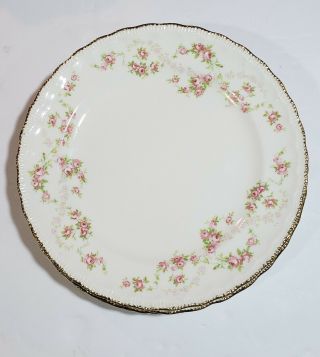 Set Of 4 Vtg.  Pope Gosser 8 ¼ " Salad Plates " Florence " Pink Flowers W/gold Rims