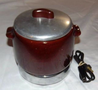 Vintage West Bend Brown Crock Bean Pot Electric With Heat Rite Base