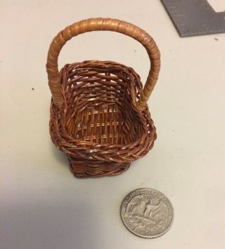 Vintage 1:12 Dollhouse Miniature Hand - Made Woven Straw Basket