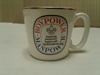 Vintage Boy Scout Boypower Manpower Coffee Mug Cup Scouting Made In U.  S.  A.