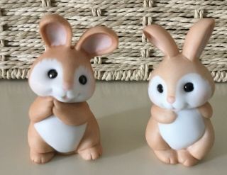 Vintage Hallmark Miniature Ceramic Rabbit Easter Bunny Pair Basket Filler