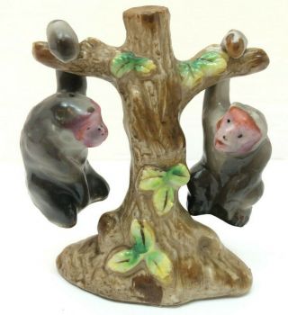 Vtg Salt Pepper Shakers Monkeys Hanging Tree 3 Pc Mid Century Kitsch Japan