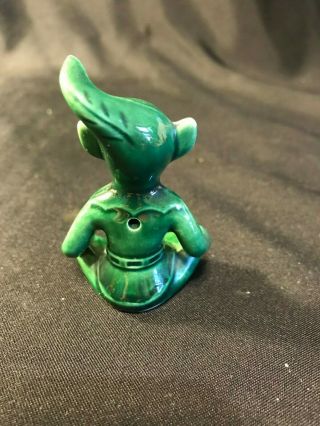 Vtg Treasure Craft Christmas Green Pixie Elf Ceramic Figurine 1950s Cross Legged 3