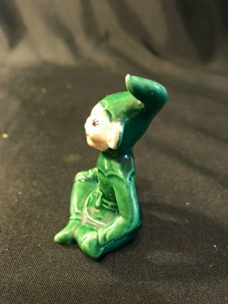 Vtg Treasure Craft Christmas Green Pixie Elf Ceramic Figurine 1950s Cross Legged 4