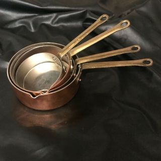 Vintage Set Of 4 Copper Nesting Measuring Cups Brass Handles Korea