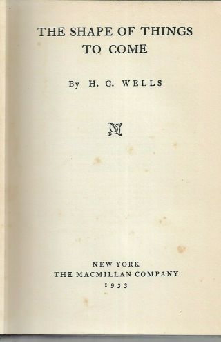 L8 - THINGS TO COME by H.  G.  WELLS - September 1933 1st EDITION HC 3