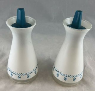 Vintage Pyrex Compatibles Snowflake Blue Garland S & P Shakers -