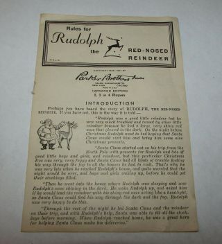 1951 Vintage Parker Bros.  Rudolph The Red Nosed Reindeer Board Game Instructions