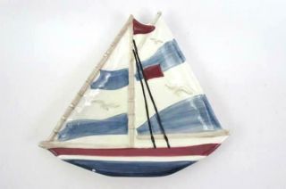 Vintage Hand Painted Ceramic Sailboat Spoon Rest