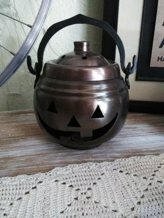 Vtg Copper Bronze Metal Jack - O - Lantern Pumpkin Hosley Usa Candle Holder 2 Pc