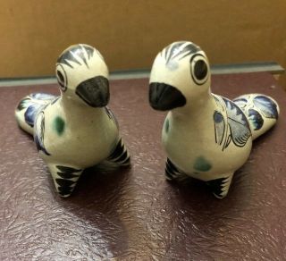 Vintage Tonala Mexican Folk Art Pottery Birds - Blue & Gray - Made In Mexico