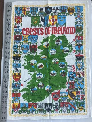Crests Of Ireland Tea Towel Vintage Linen Blend Ulster Connacht Dishcloth