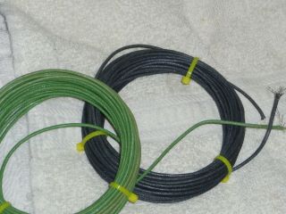 Two 7 Ft Western Electric 22g Cloth Stranded,  1 Black & 1 Green,  Mid 1950s Wire.
