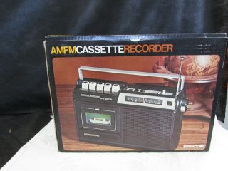 Vintage Am/fm Cassette Recorder Radio Precor Built In Microphone 1960s Box
