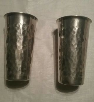 Set Of 2 Vintage Hammered Aluminum Water Glasses Made In Italy