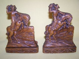 Vintage Western Mid - Century Bookends Rodeo Cowboy Bucking Horse Nostalgia