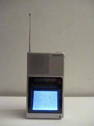 Vintage Sony Watchman Fd - 40a Flat Black And White Portable Tv