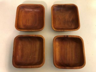 Vintage Wood Square Salad Bowls - Set Of 4
